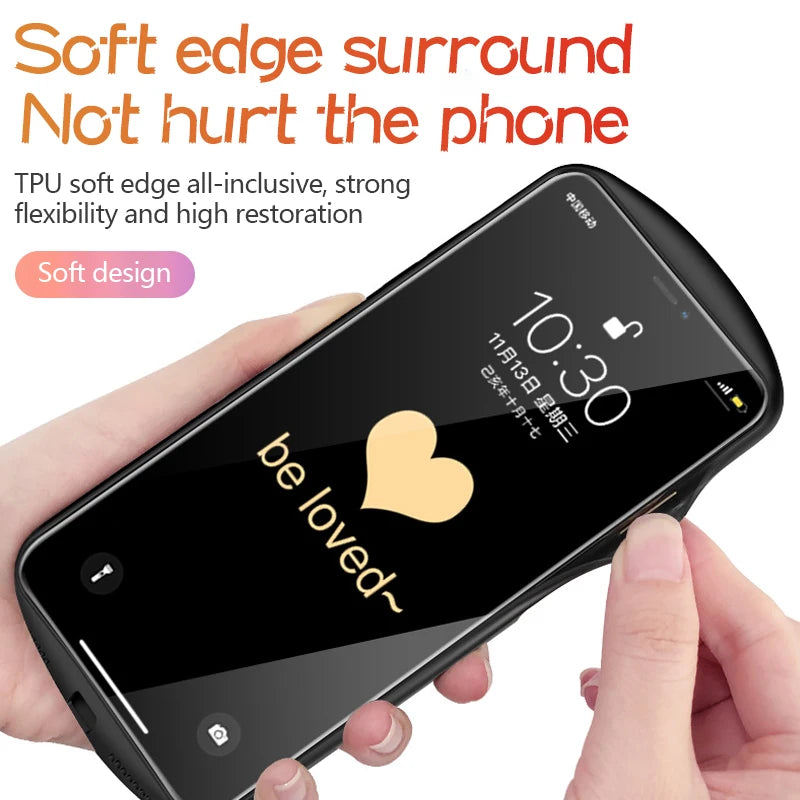 Luxury Cute Oval Heart-shaped Tempered Glass Phone Case For iPhone 15 14 13 12 11 Pro Max XS X SE 8 7 Plus Mirror Lanyard Cover