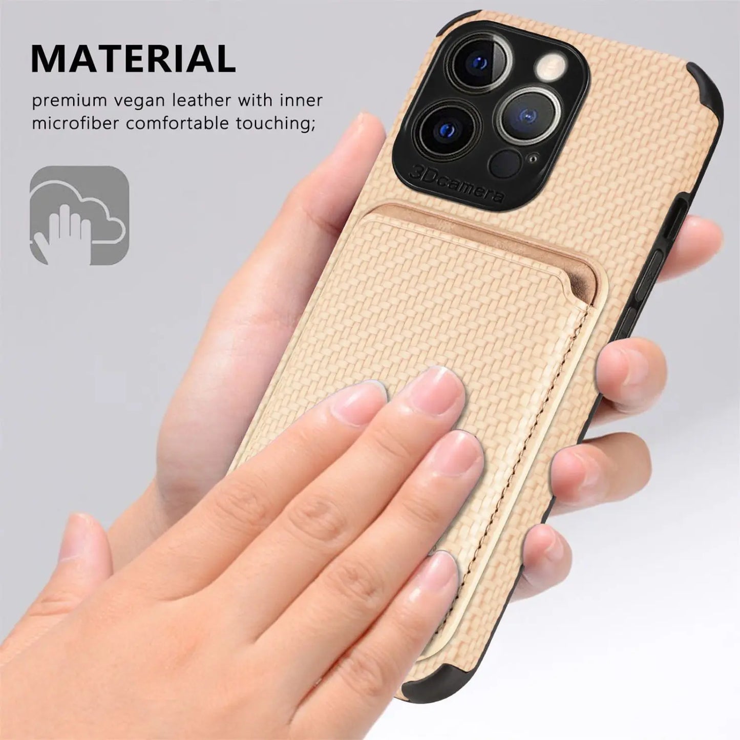 For Apple iPhone 14 13 12 11 Pro Max XR XS Mobile Phone Case Magnetic Card Sleeve Magsafe Card Bag Fiber Grain Protective Sleeve