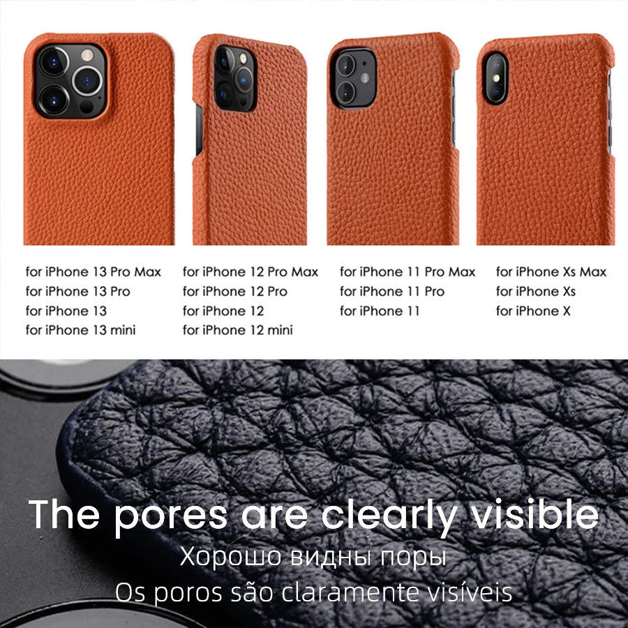 for iPhone 15 14 Pro Max Plus Premium Genuine Leather Case Luxury Business High-end Cowhide Phone Cases Back Cover