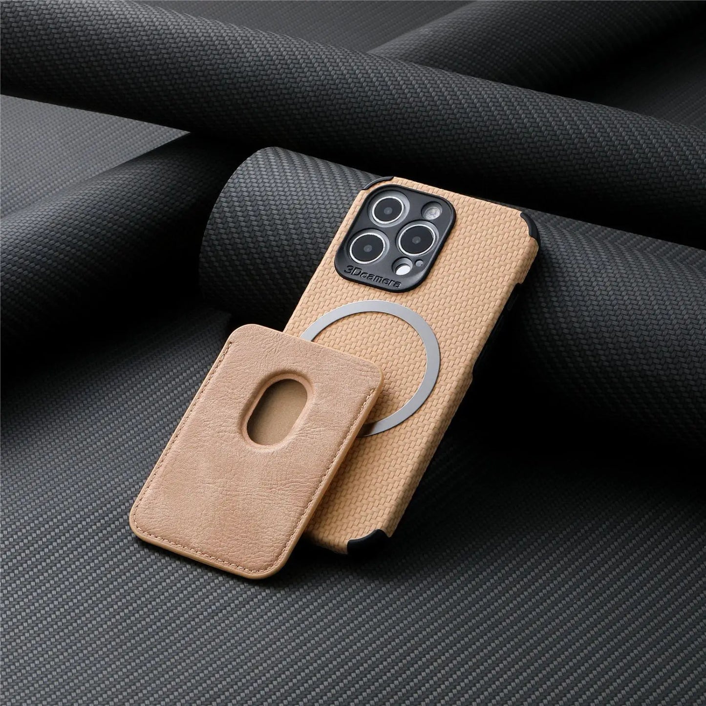 For Apple iPhone 14 13 12 11 Pro Max XR XS Mobile Phone Case Magnetic Card Sleeve Magsafe Card Bag Fiber Grain Protective Sleeve