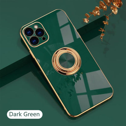 Luxury Plating Metal Ring Holder Phone Case For iPhone 14 Plus 13 12 Pro Max Soft Cover - i-Phonecases.com