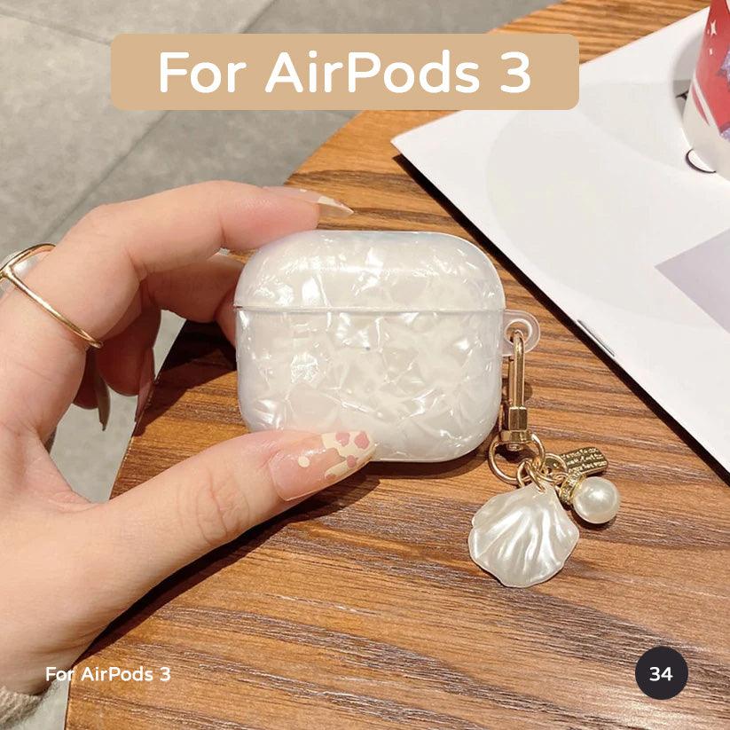 Luxury Designer Pearl Shell Case for Apple AirPods 1 2 3 Case for AirPods Pro Case with Keychain