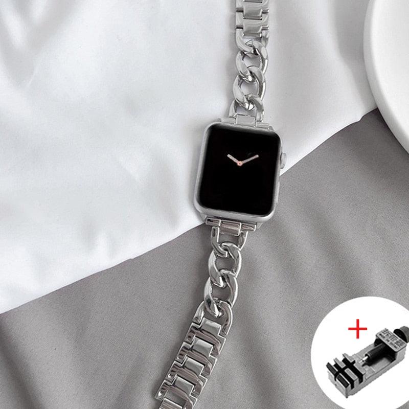 Luxury Women's Chain Link Stainless Steel Watch Band for Apple Watch 8 7 6 5 4 Ultra Bracelet