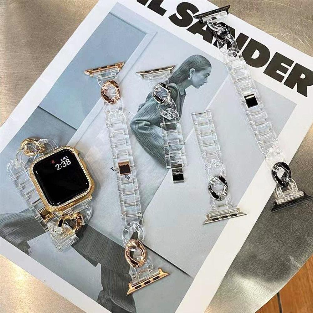 Luxury Women's Chain Link Stainless Steel Watch Band for Apple Watch 8 7 6 5 4 Ultra Bracelet