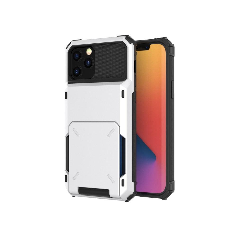 Rugged Armor Multi Card Holder Clamshell Flip Case For iPhone 11 Pro Max X XR XS 7 8 Plus 6s