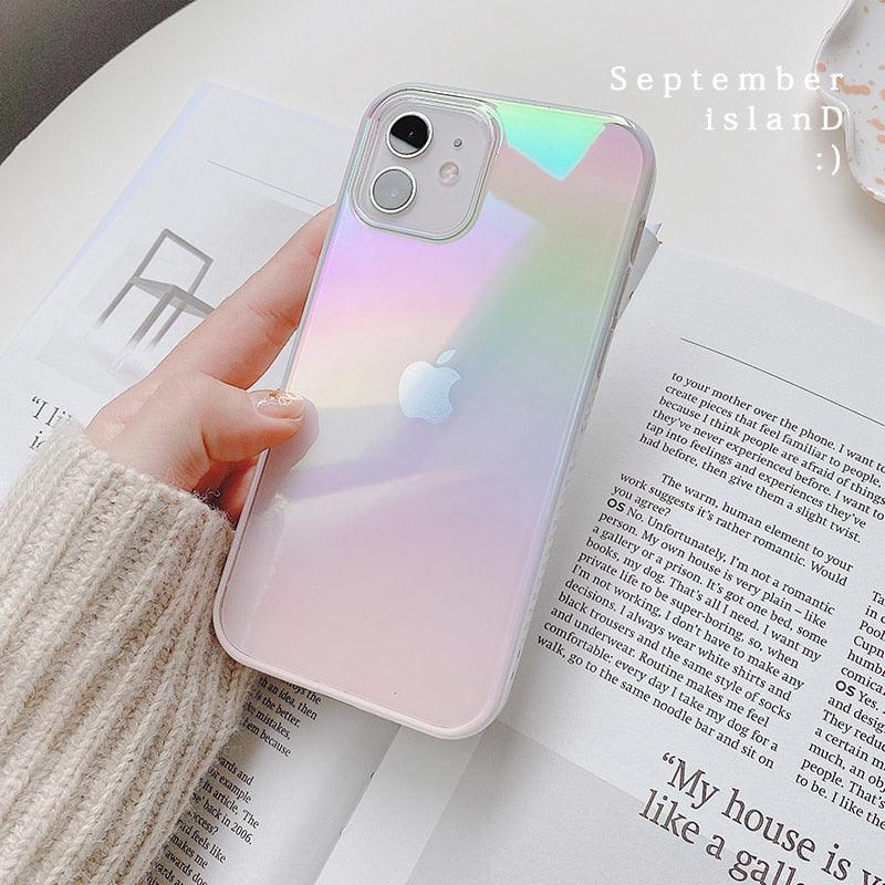 Square Edge Bumper Glossy Plating Laser Rainbow Case For iPhone 14 Plus 11 Pro Max 13 12 mini