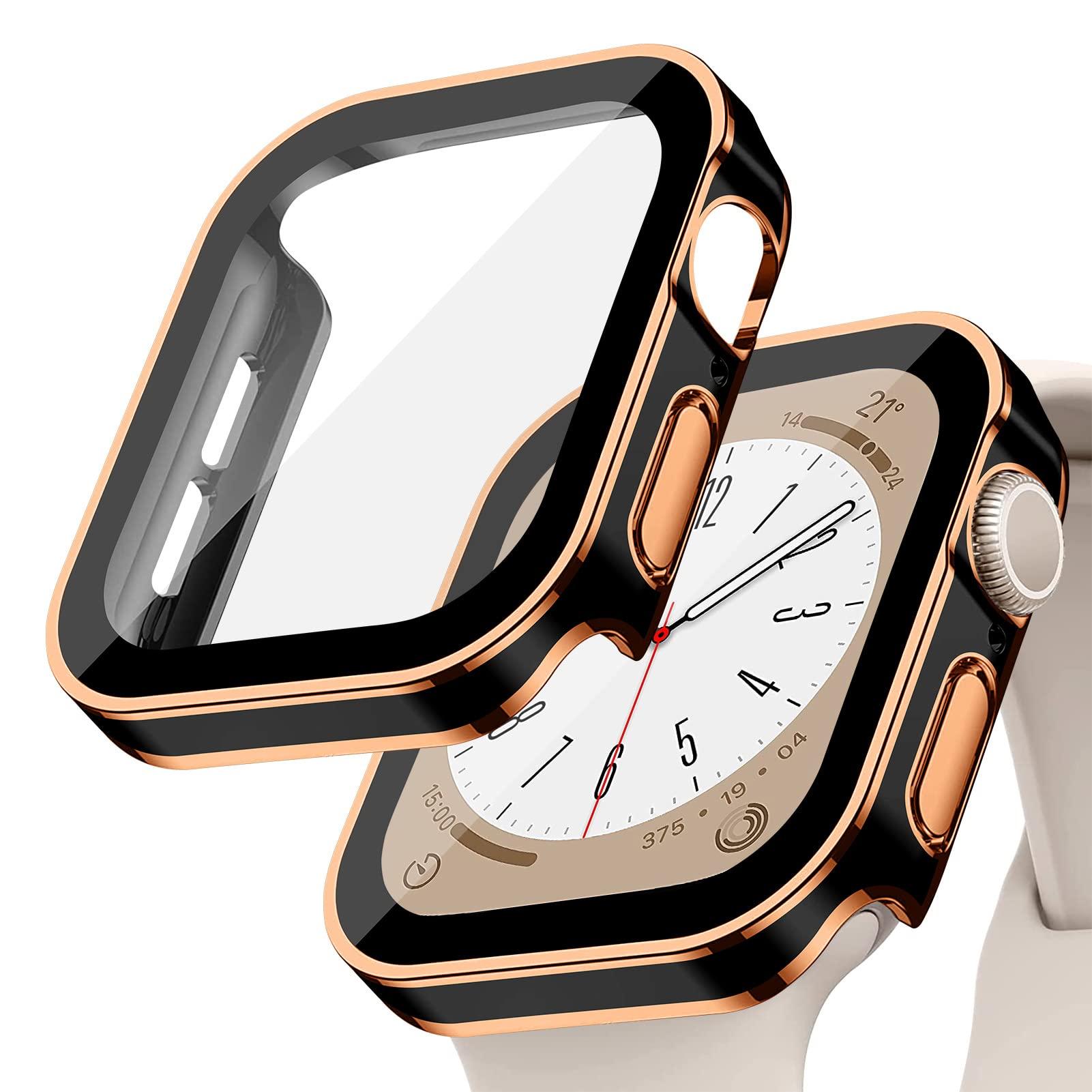 Straight Edge Case For Apple Watch Series 8 7 45/41mm 4 5 6 Cover With Glass Screen Protector