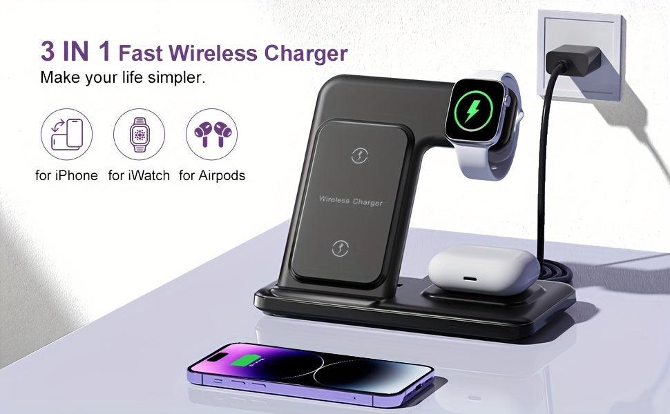 3 In 1 Foldable Wireless Charger, Fast Wireless Charging Station For IPhone 15/14/13/12/11/Pro/Max/Mini/8/Plus/X/XR/XS/X/SE, For IWatch Ultra/Ultra2/9/8/7/6/5/4/3/2/1/SE, For Airpods 3/2/Pro/Pro2