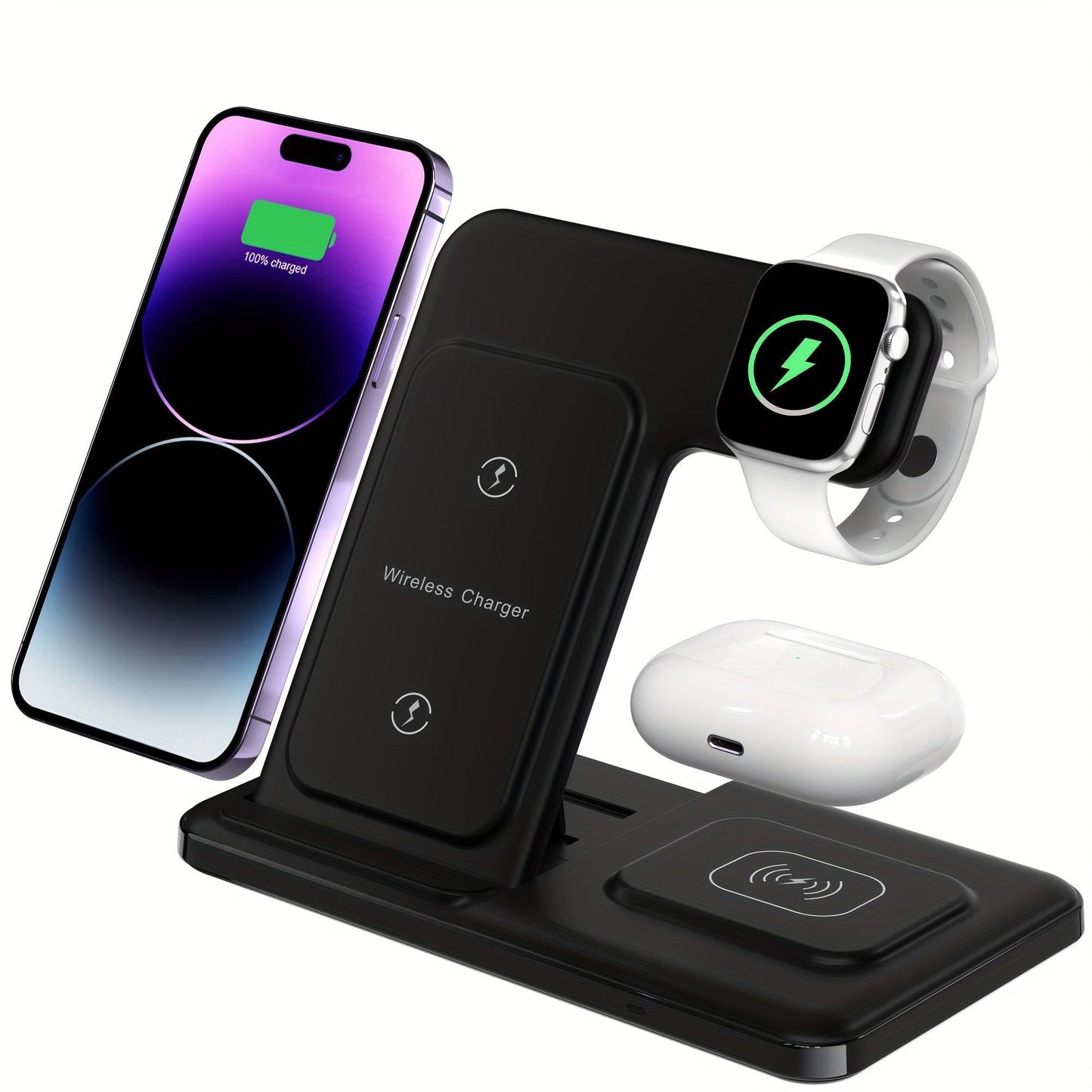 3 In 1 Foldable Wireless Charger, Fast Wireless Charging Station For IPhone 15/14/13/12/11/Pro/Max/Mini/8/Plus/X/XR/XS/X/SE, For IWatch Ultra/Ultra2/9/8/7/6/5/4/3/2/1/SE, For Airpods 3/2/Pro/Pro2