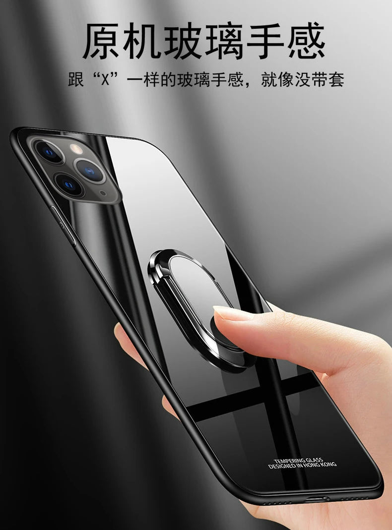 for iphone 13 pro Max Case Magnet Ring Holder Stand Phone Case for iphone 15 14 12 11 Pro XR XS Max 7 8Plus Tempered Glass Cover