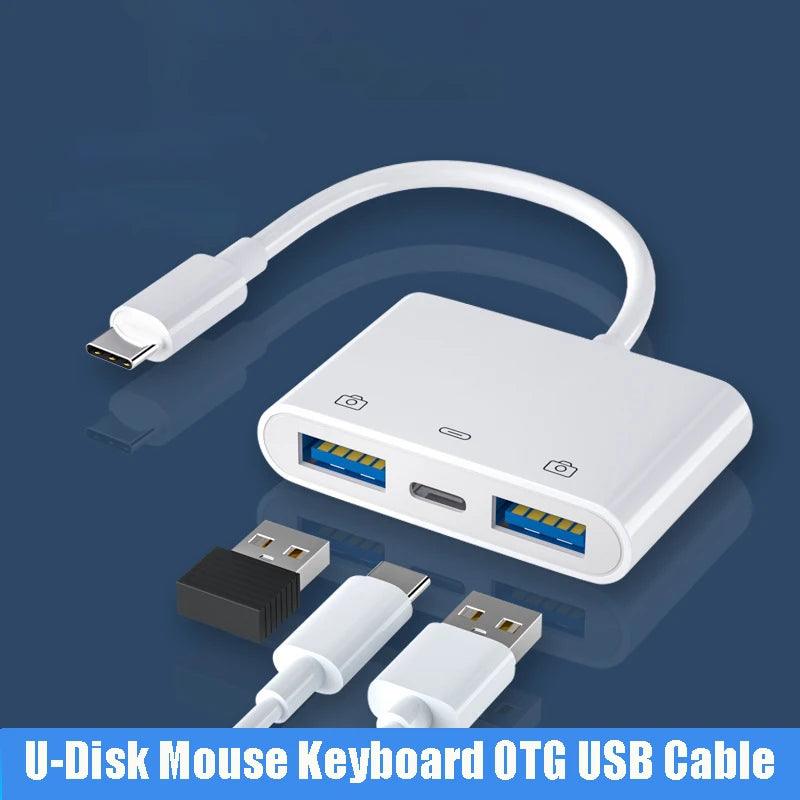 USB C OTG Adapter Cable Type C to Double USB Adapter with PD Charging for U-Disk Mouse Keyboard 3in1 Type C Converter Adapter