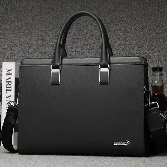Business Leather Men's Executive Briefcase With Zipper Man Laptop Bag High Capacity Handbag For Documents Office Shoulder Bag