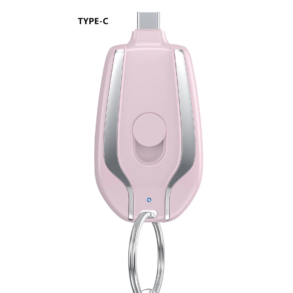 Emergency Pocket Keychain Charger Portable 1500mah Battery Mini Pod For Iphone Mobile Cell Phone Type C USB Power Bank Keychain