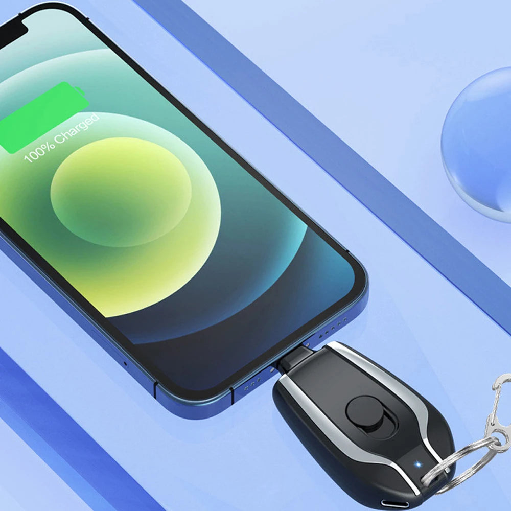 Emergency Pocket Keychain Charger Portable 1500mah Battery Mini Pod For Iphone Mobile Cell Phone Type C USB Power Bank Keychain