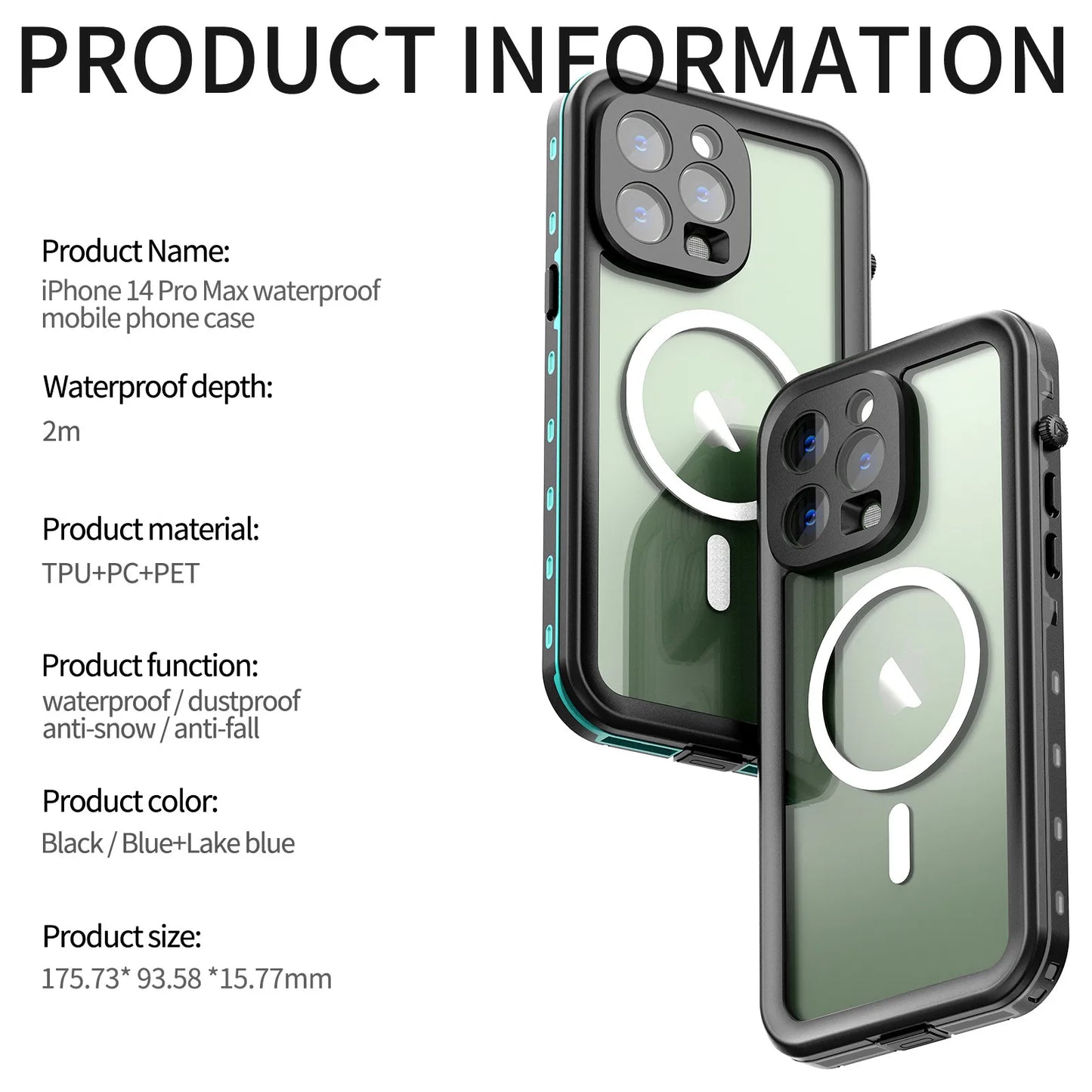 Waterproof for iPhone 16 15 14 Pro Max Case Plus Compatible Magsafe Case Magnetic Magnet Full Protection Phone Case with Lanyard