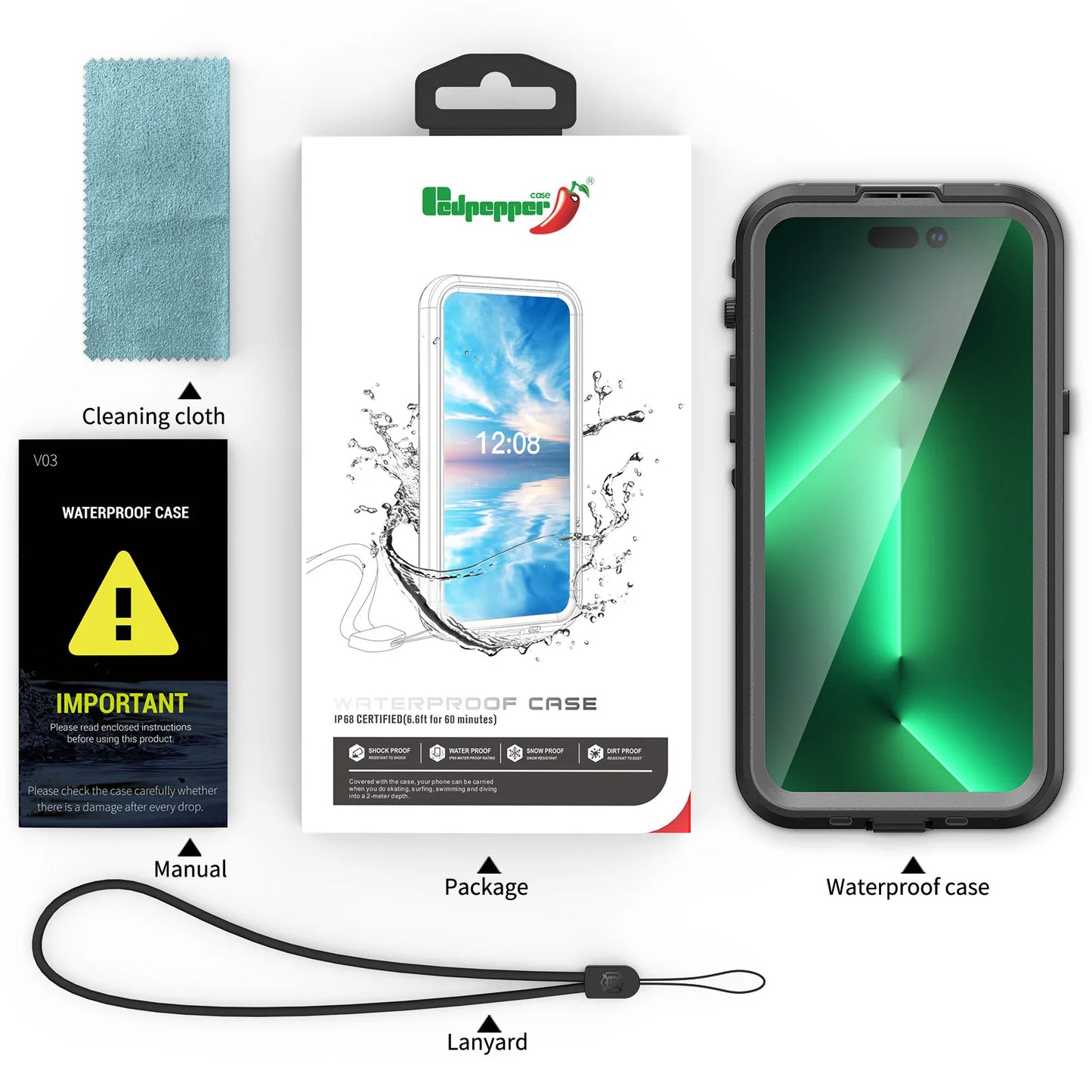 Waterproof for iPhone 16 15 14 Pro Max Case Plus Compatible Magsafe Case Magnetic Magnet Full Protection Phone Case with Lanyard
