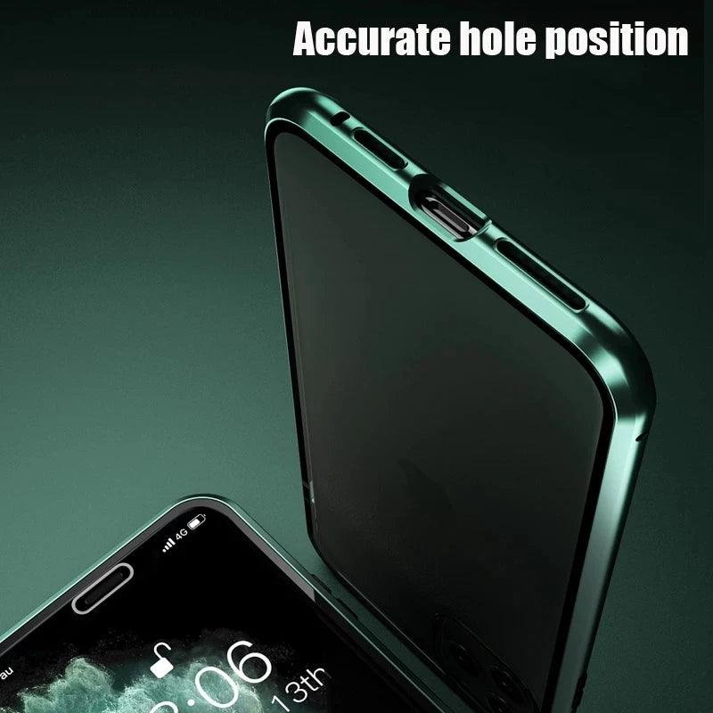 Metal Frame Double Sided Glass Magnetic Phone Case For iPhone 15 14 13 12 Pro Max X XS 8 7 14 Plus 13 12Mini Camera Lens Cover