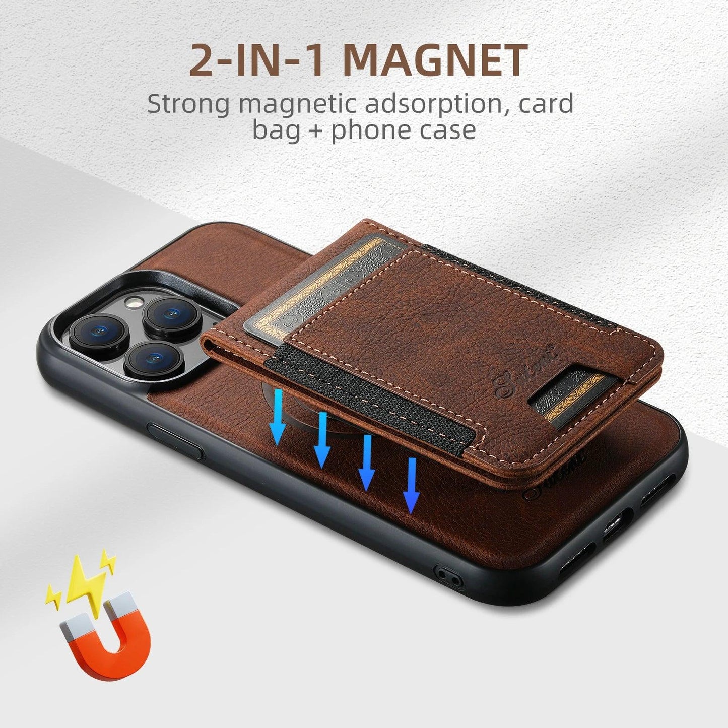 Leather Magnetic 2-in-1 Card Holder Wallet Phone Case Compatible with MagSafe Wireless Charging for iPhone 15 Pro Max 14 Plus 13