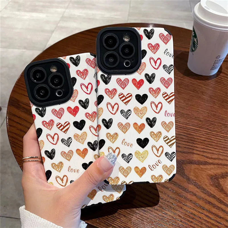 Cute Love Heart Couples Camera Protection Case For iPhone 11 12 13 14 Pro Max 15 Pro Max X XR XS Max 7 8Plus Soft TPU Back Cover