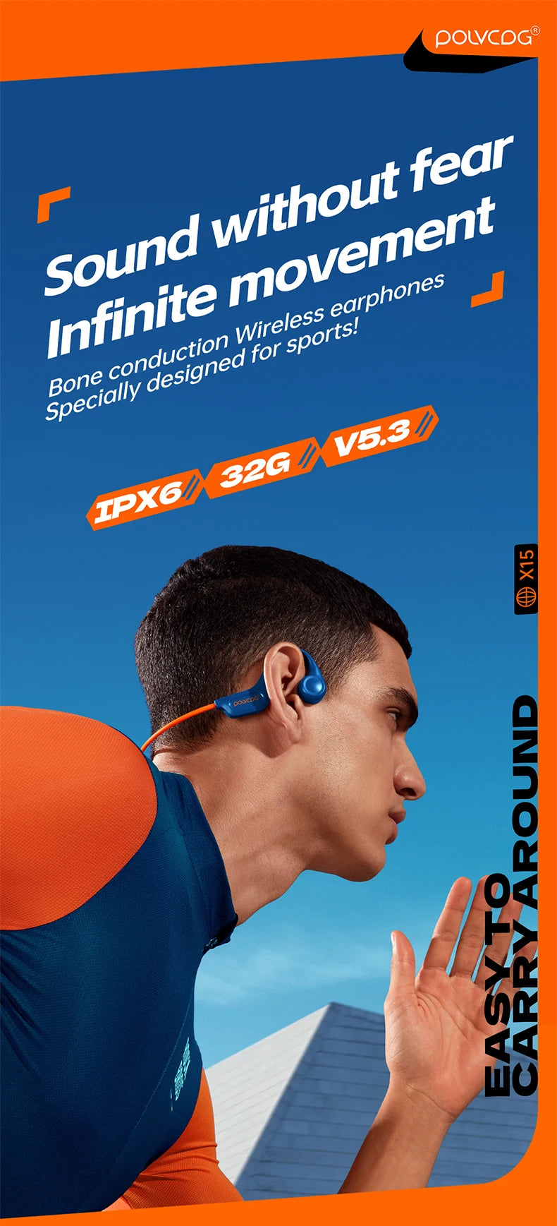 POLVCDG Bone Conduction Wireless earphones Bluetooth with 32GB IPX6 Sweat and Rain Resistant running and cycling earphones X15