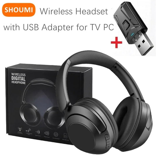 Shoumi 15 Hour Wireless Headset Bluetooth Headphone 5.3 Large TV Earphone Rotate Big Earmuffs with USB Adapter for Television PC