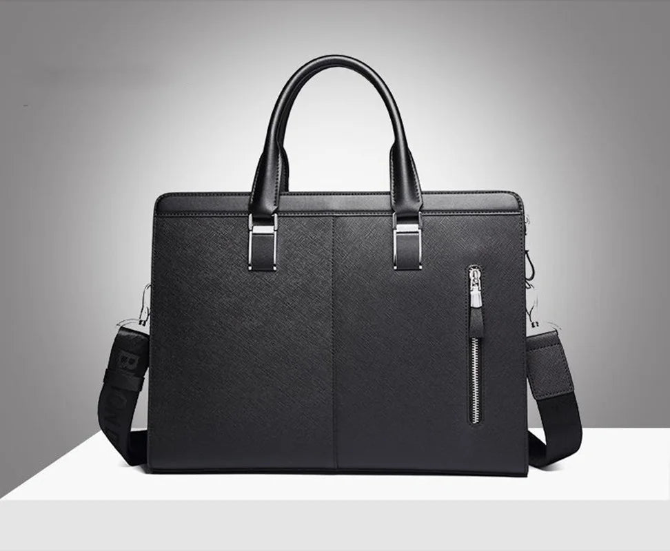 Business Leather Men's Executive Briefcase With Zipper Man Laptop Bag High Capacity Handbag For Documents Office Shoulder Bag