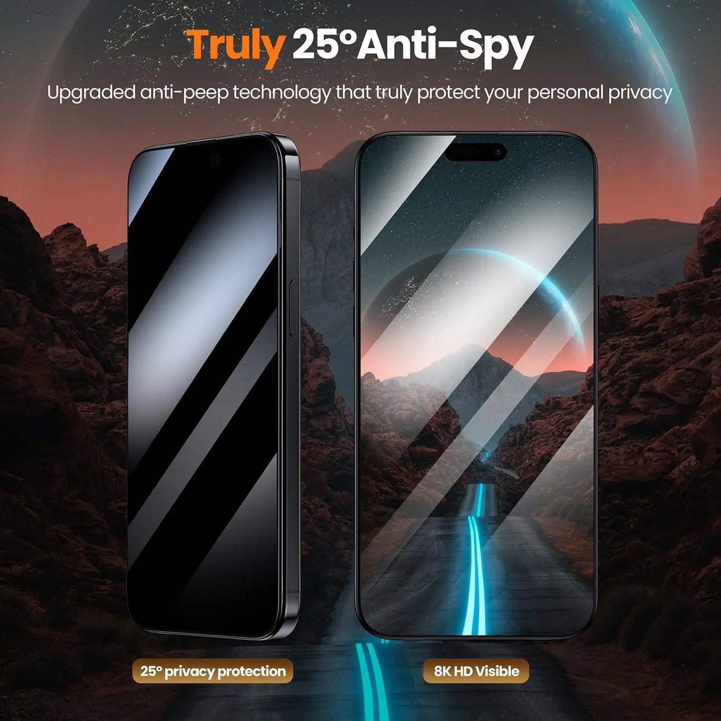 For iPhone 16 15 14 13 12 Pro Max Privacy Screen Protector,[Auto Dust-Elimination] Bubble-Free,2.5D Full-Coverage Tempered Glass