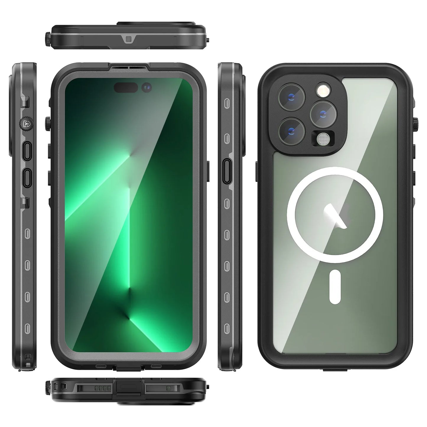 Waterproof for iPhone 16 15 14 Pro Max Case Plus Compatible Magsafe Case Magnetic Magnet Full Protection Phone Case with Lanyard