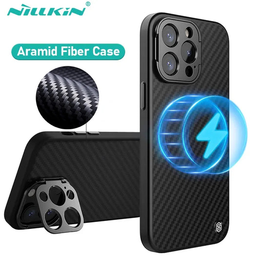 NILLKIN Magnetic Aramid Fiber Case For iPhone 15 Pro Max With Kickstand Anti-Drop All-Inclusive For iPhone 14 Pro Magsafe Case