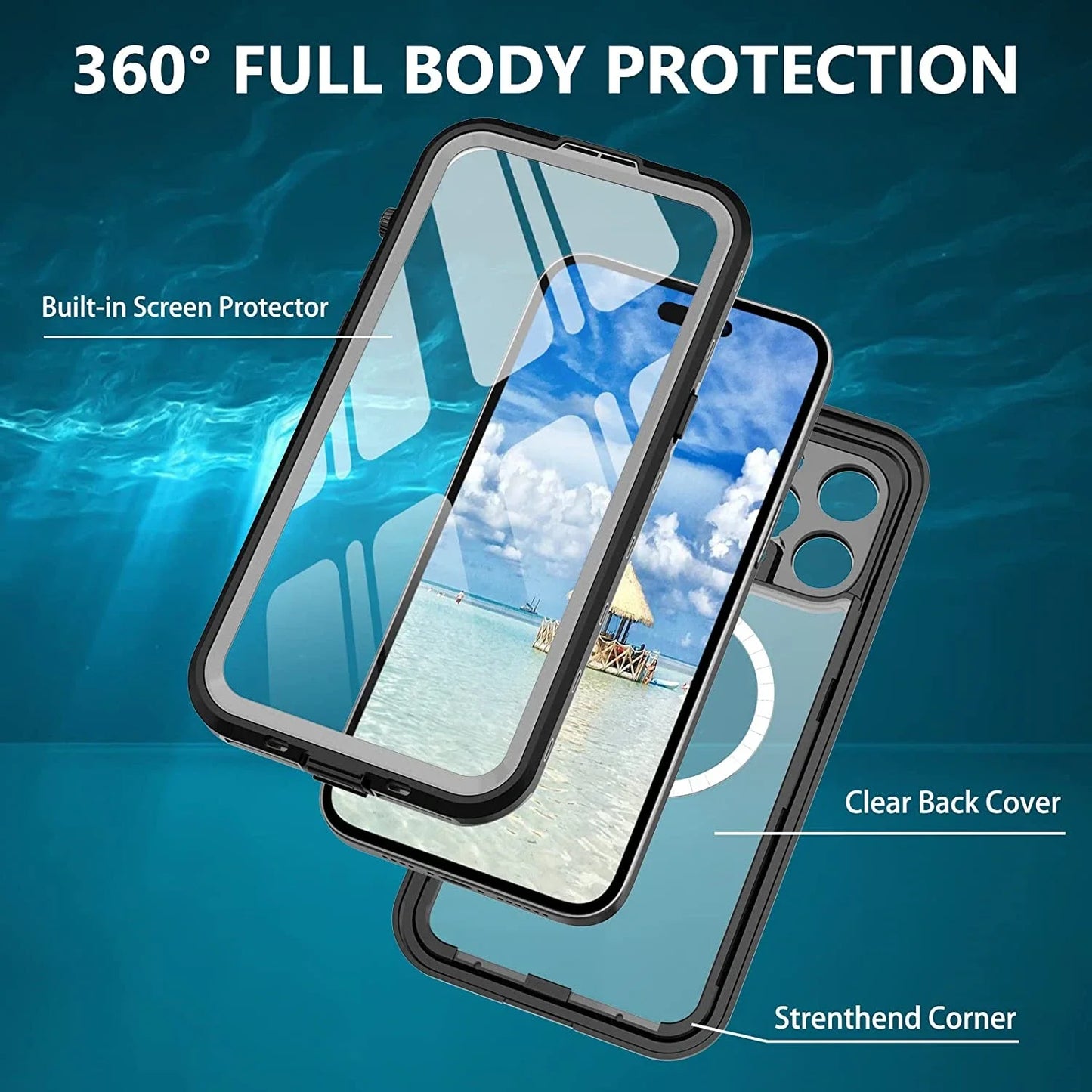 Waterproof for iPhone 16 15 14 Pro Max Case Plus Compatible Magsafe Case Magnetic Magnet Full Protection Phone Case with Lanyard