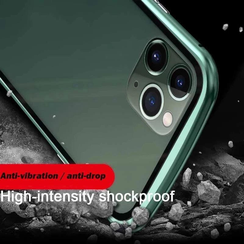 Metal Frame Double Sided Glass Magnetic Phone Case For iPhone 15 14 13 12 Pro Max X XS 8 7 14 Plus 13 12Mini Camera Lens Cover