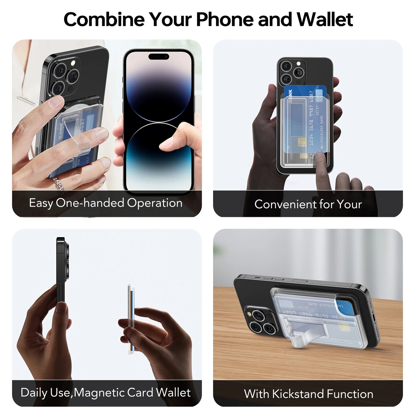 Magnetic Wallet with Grip Card Wallet Holder Phone Grip Card Holder with Phone Stand for Magsafe Wallet for Apple iPhone 15 14