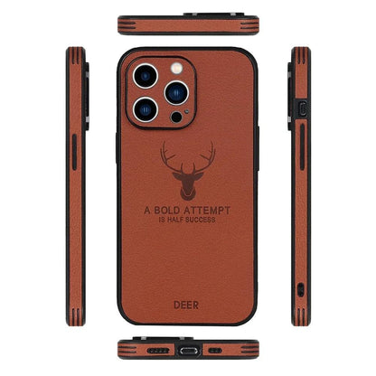 Retro PU Leather Case for iPhone 14 15 Plus 13 11 12 Pro Max XR X XS 7 8 Deer Pattern Soft Business Lens Protection Phone Cover - i-Phonecases.com