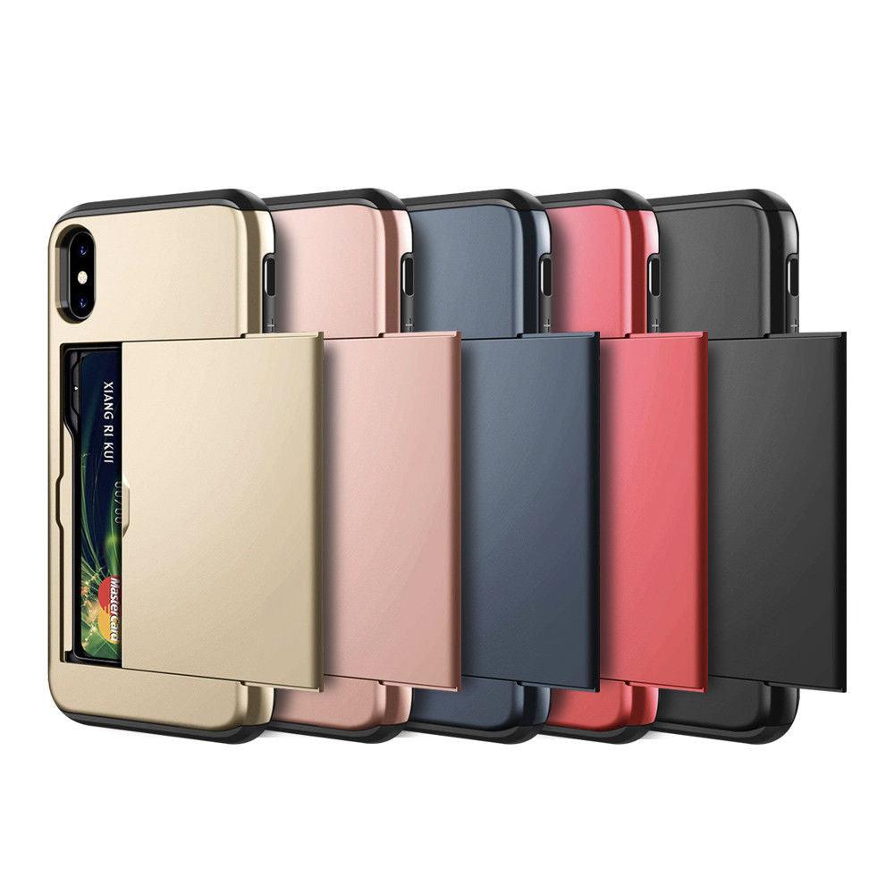 Armor Slide Card Case For iPhone 14 13 12 Pro 11 11Pro Max Card Slot Holder Cover 5 5s 6 6S 7 8 Plus X XS Max XR Fundas Capa - i-Phonecases.com