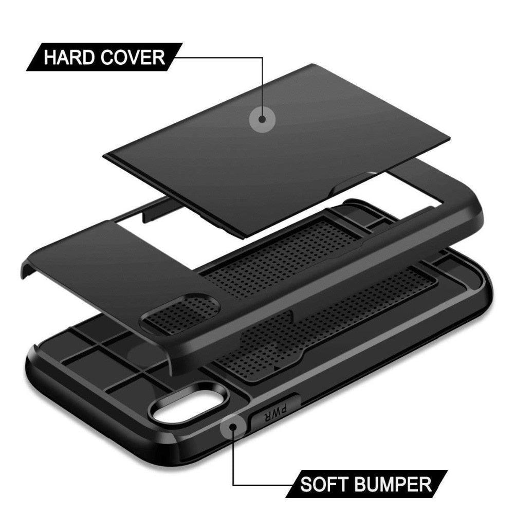 Armor Slide Card Case For iPhone 14 13 12 Pro 11 11Pro Max Card Slot Holder Cover 5 5s 6 6S 7 8 Plus X XS Max XR Fundas Capa - i-Phonecases.com