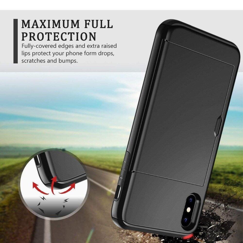 Armor Slide Card Case For iPhone 14 13 12 Pro 11 11Pro Max Card Slot Holder Cover 5 5s 6 6S 7 8 Plus X XS Max XR Fundas Capa - i-Phonecases.com