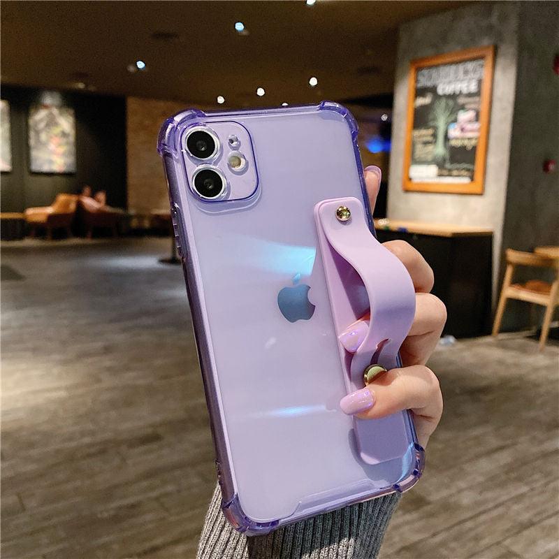 Bright Fluorescent Transparent Wrist Strap Phone Case For iPhone 11 13 11 Pro Max XR XS Max X 7 8 Plus 13 12 Pro Soft Silicon Back Cover - i-Phonecases.com