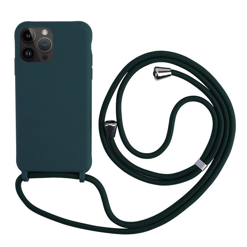Crossbody Necklace Strap Lanyard Cord Phone Case For iPhone 14 Plus 13 12 Mini 11 Pro XS Max XR X Silicone Soft TPU Back Cover - i-Phonecases.com