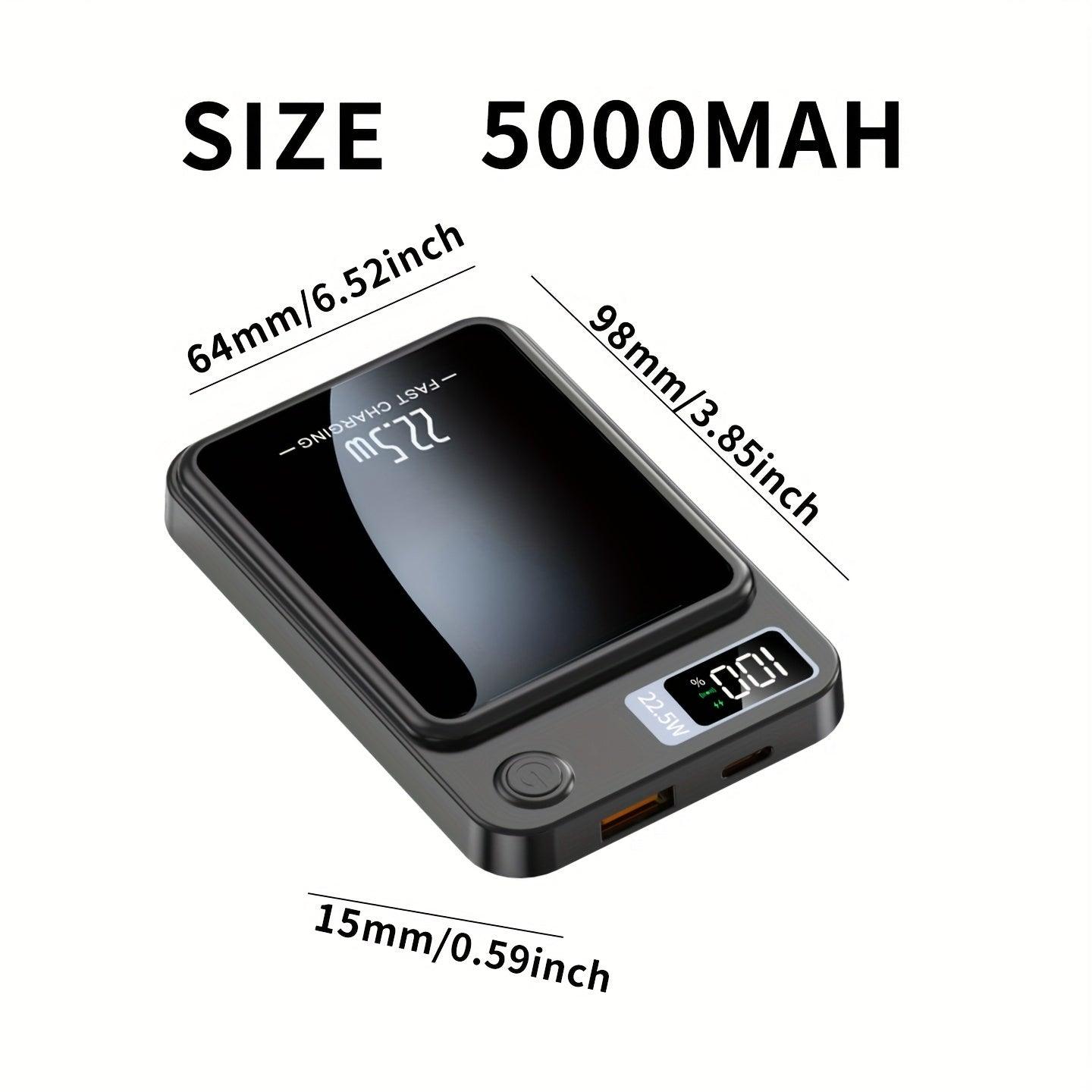 Hinne 5000/10000mAh Mobile Power Bank, 22.5W/PD20W Super Fast Charge, Magnetic Wireless Charging Bank, Portable Mobile Phone Charger For IPhone15pro/14max/13/12/ (USB, Type-c), With LED Power Display.