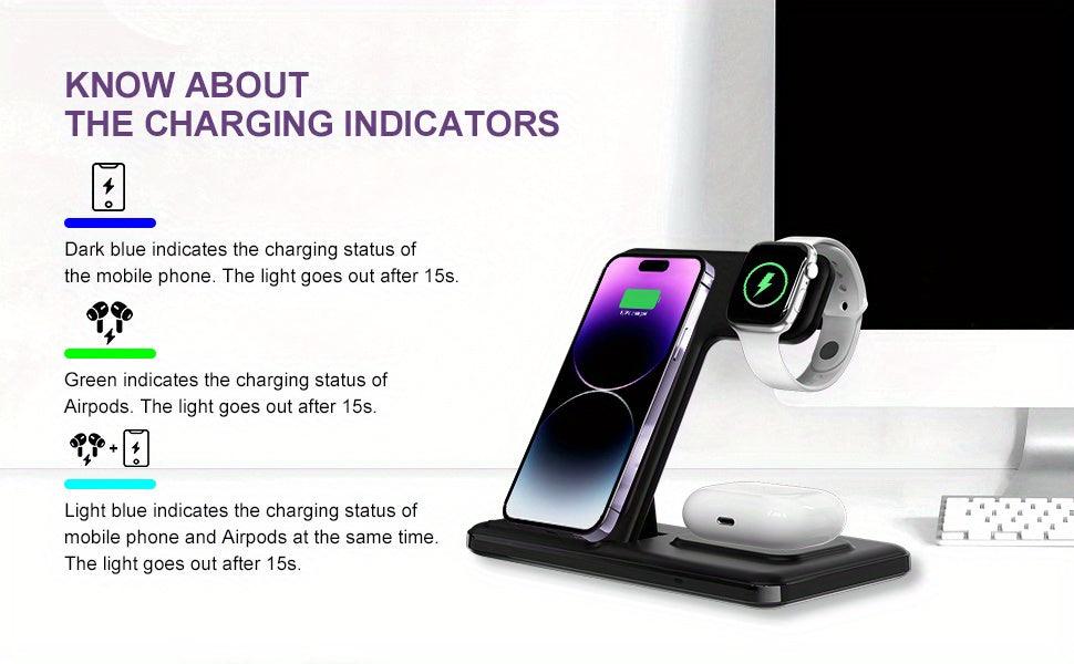 3 In 1 Foldable Wireless Charger, Fast Wireless Charging Station For IPhone 15/14/13/12/11/Pro/Max/Mini/8/Plus/X/XR/XS/X/SE, For IWatch Ultra/Ultra2/9/8/7/6/5/4/3/2/1/SE, For Airpods 3/2/Pro/Pro2