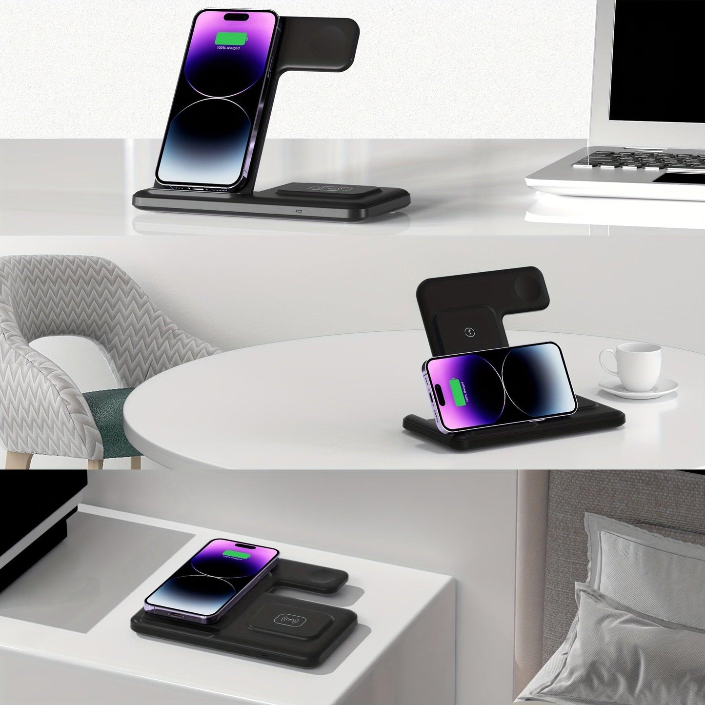 3 In 1 Foldable Wireless Charger, Fast Wireless Charging Station For IPhone 15/14/13/12/11/Pro/Max/Mini/8/Plus/X/XR/XS/X/SE, For IWatch Ultra/Ultra2/9/8/7/6/5/4/3/2/1/SE, For Airpods 3/2/Pro/Pro2