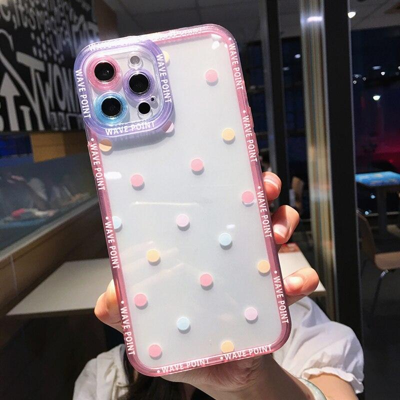 Colorful Cute Wave Poin Clear Phone Case For iPhone 14 Pro MAX 13 12 11 X XS XR 7 8 Plus SE Fashion Transparent Shockproof Cover - i-Phonecases.com