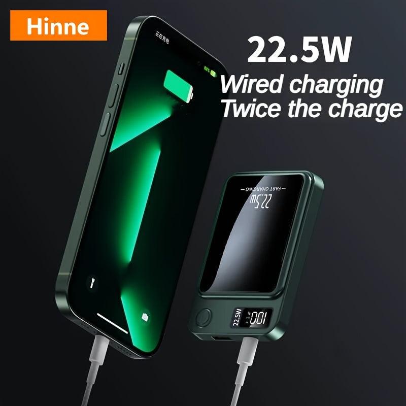 Hinne 5000/10000mAh Mobile Power Bank, 22.5W/PD20W Super Fast Charge, Magnetic Wireless Charging Bank, Portable Mobile Phone Charger For IPhone15pro/14max/13/12/ (USB, Type-c), With LED Power Display.