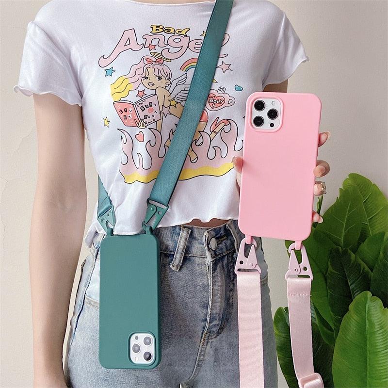 Luxury Crossbody Phone Case with Lanyard Strap for iPhone 14 12 13