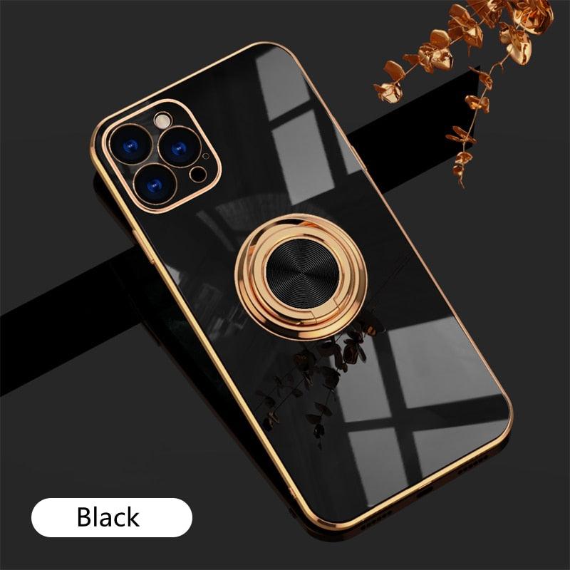 Luxury Plating Metal Ring Holder Phone Case For iPhone 11 Pro Max X XR 7 8 Plus Soft Case - i-Phonecases.com