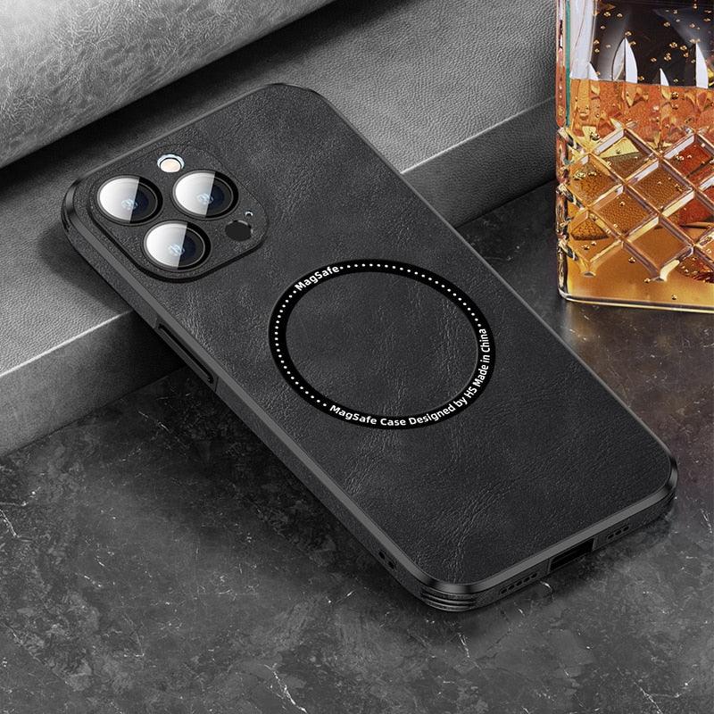 Luxury Shockproof Magnetic PU Leather Case For iPhone 14 Plus 12 13 Pro Max Lens Protection - i-Phonecases.com