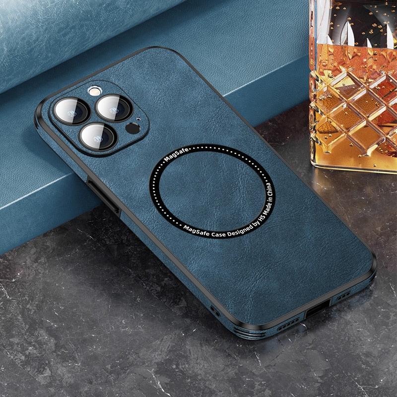 Luxury Shockproof Magnetic PU Leather Case For iPhone 14 Plus 12 13 Pro Max Lens Protection - i-Phonecases.com