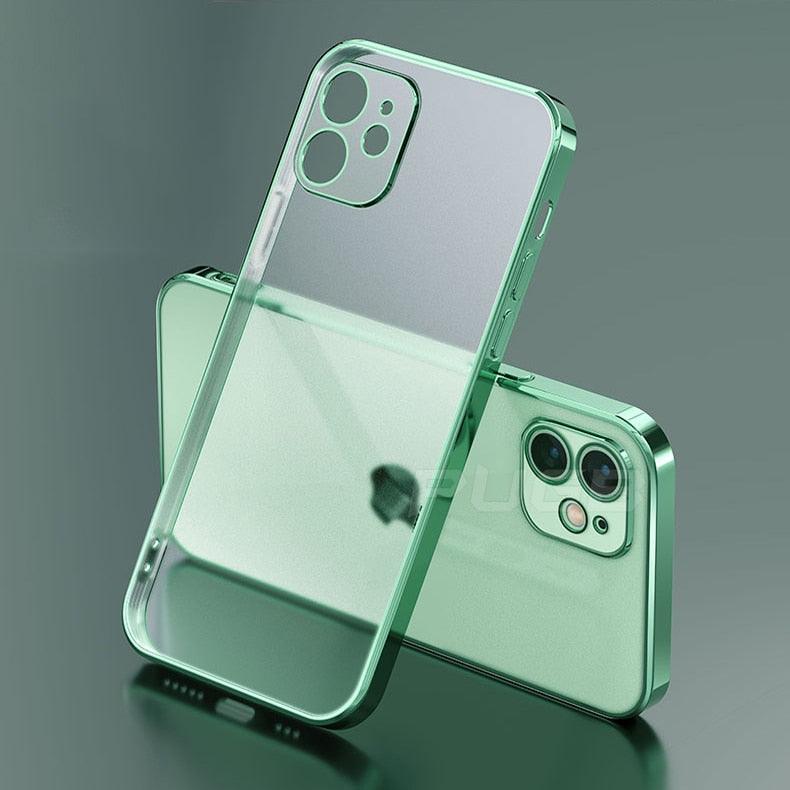 Luxury Square Frame Matte Plating Soft Silicone Transparent Case for iPhone 11 12 13 Pro Max Mini XR X XS 7 8 Plus SE 2020 Shockproof Cover - i-Phonecases.com