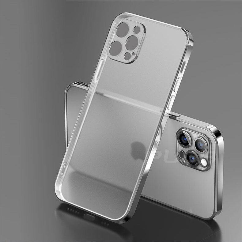Luxury Square Frame Matte Plating Soft Silicone Transparent Case for iPhone 11 12 13 Pro Max Mini XR X XS 7 8 Plus SE 2020 Shockproof Cover - i-Phonecases.com