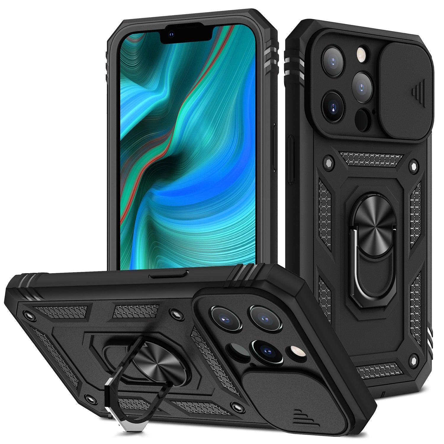Rugged Armor Case For iPhone 11 Pro X XR XS Max 6 7 8 Plus Camera Protection & Kickstand - i-Phonecases.com
